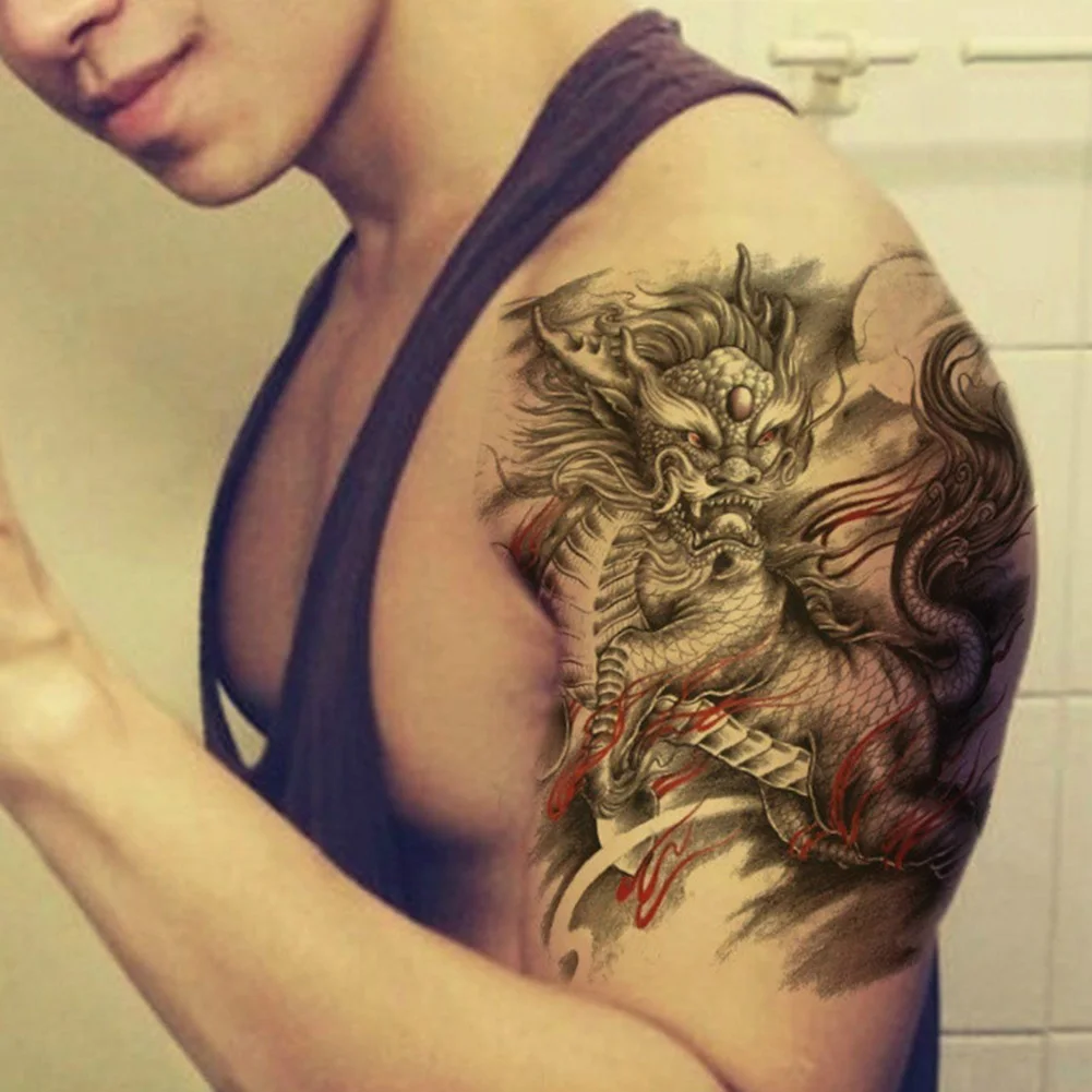 Прохладный Тигр Лев Дракон временные наклейки-тату на руку плечо Водонепроницаемый флэш-тату Животные татуировки Взрослый мужской и женский боди-арт