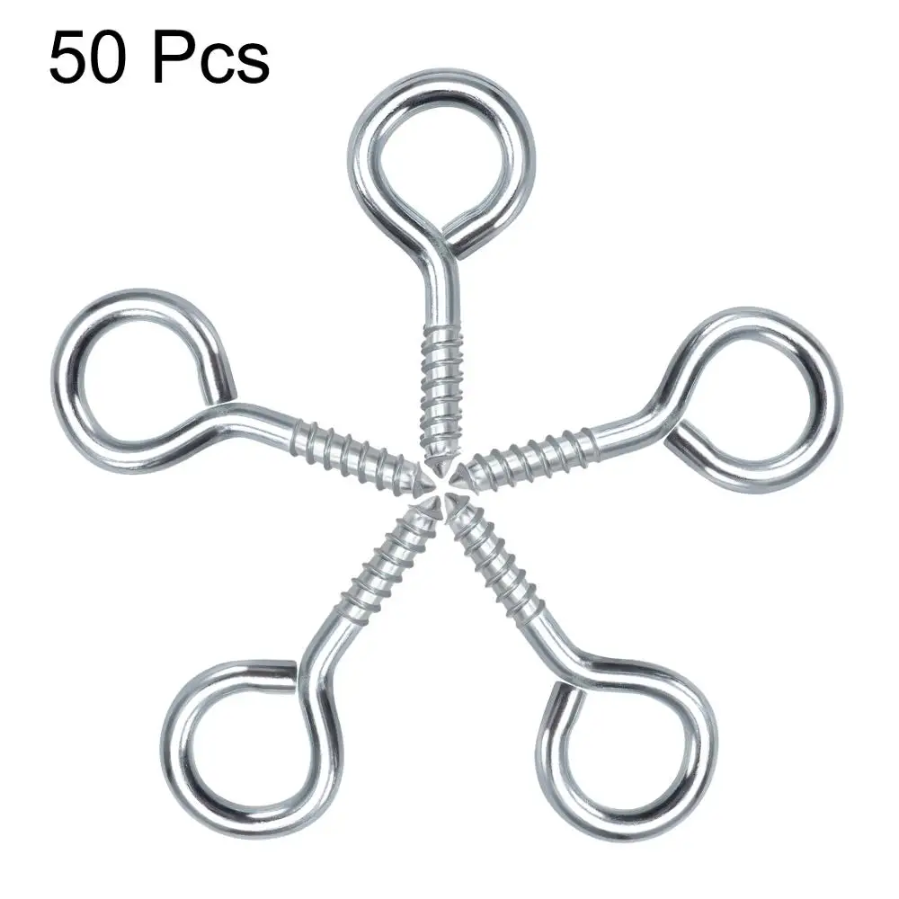 UXCELL 50PCS Ceiling Hooks Cup Small Screw Eye Hook Self Tapping Screws Carbon Steel Screw-in Hanger Eye-Shape Ring Silver | Обустройство