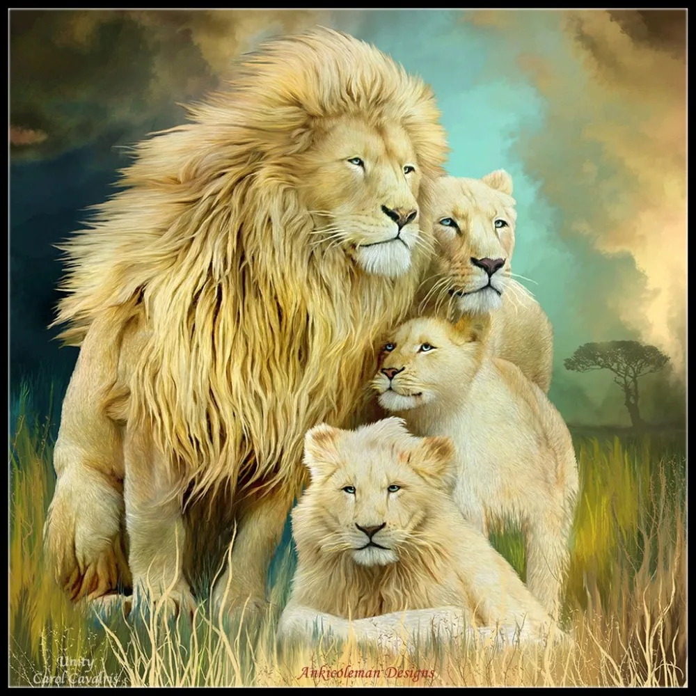 

Embroidery Counted Cross Stitch Kits Needlework - Crafts 14 ct DMC Color DIY Arts Handmade Home Decor - Lion Family 2