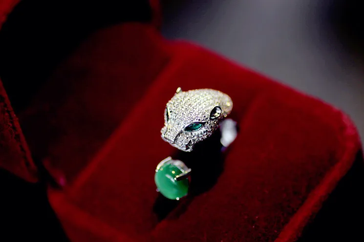 Европейское 925 Серебряное кольцо высокого класса с головой леопарда, слегка мозаичное женское кольцо из австрийского хрусталя, простой вращающийся Рождественский подарок