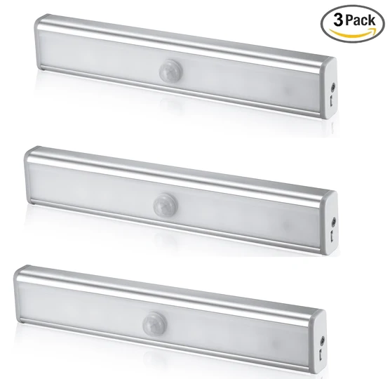 

Stick-on Anywhere Portable Little Light Wireless LED Under Cabinet Lights 10-LED Motion Sensor Activated Night Light 3 Packs
