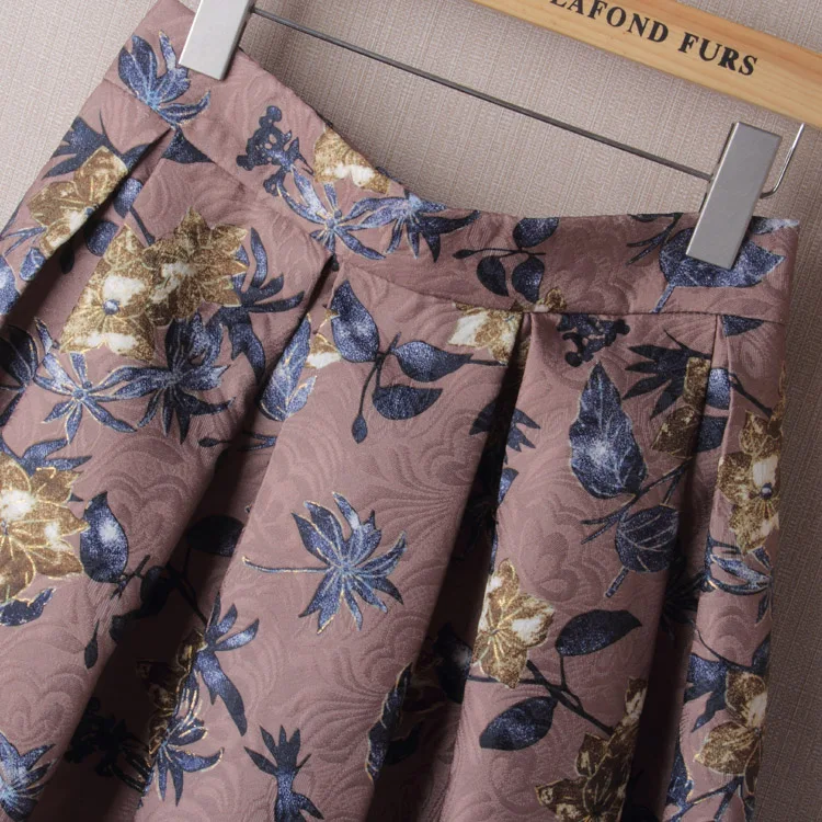 ELEXS, осенне-зимняя юбка средней длины, Женская винтажная трапециевидная юбка с цветочным принтом, плиссированная юбка, Faldas Mujer E7810