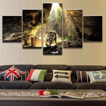 

Canvas Painting Modern Art Live Wall Decoration Frames Modular Pictures Landscape Oil Painting 5 Panels Animal Tiger Cave