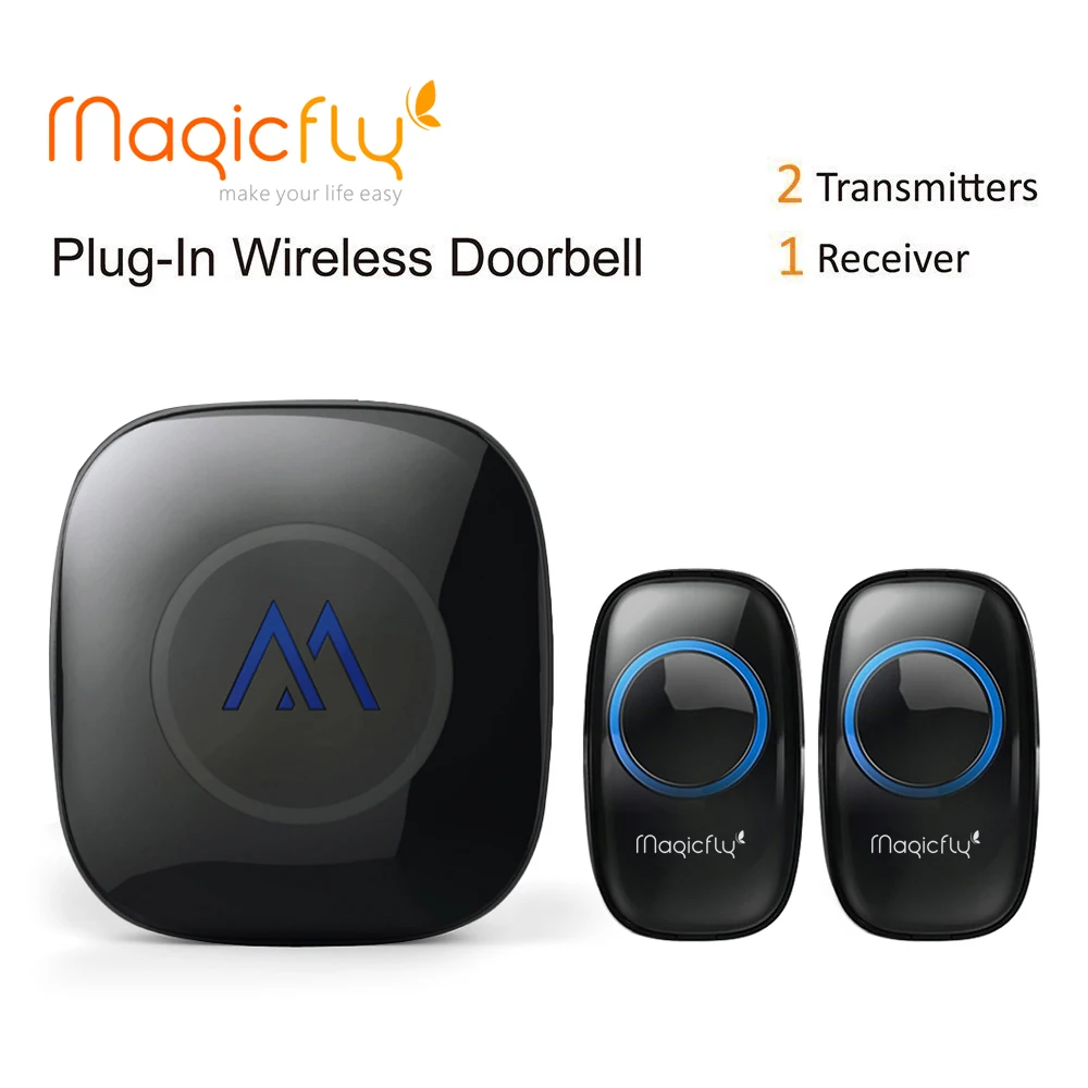 

Magicfly Wireless Ring Doorbell Portable Doorbell 52 Melodies Music Button with Sound for Smart Home Use US Plug Black