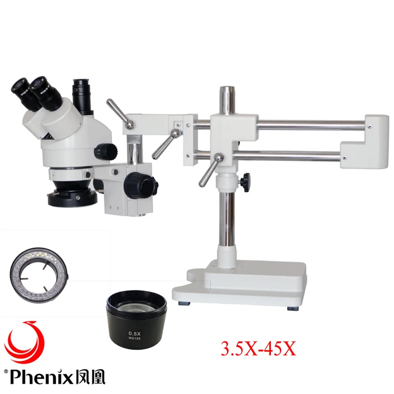 

Phenix Zoom Stereo Microscope 3.5X-45X Trinocular Microscopy +LED Ring Light for Surgical practice