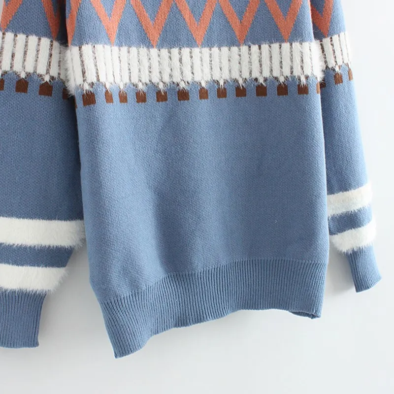 Женский свитер, пуловеры с длинным рукавом, свободные, негабаритные, вязаные джемперы с круглым вырезом, геометрический пуловер, свитер