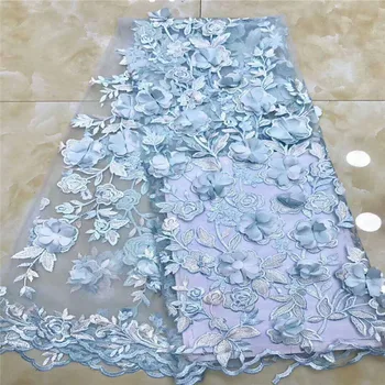 

Latest Powder Blue Embroidered African French Tulle Lace Nigerian Lace Fabrics 3d Lace Fabric 2018 High Quality Lace X859-4