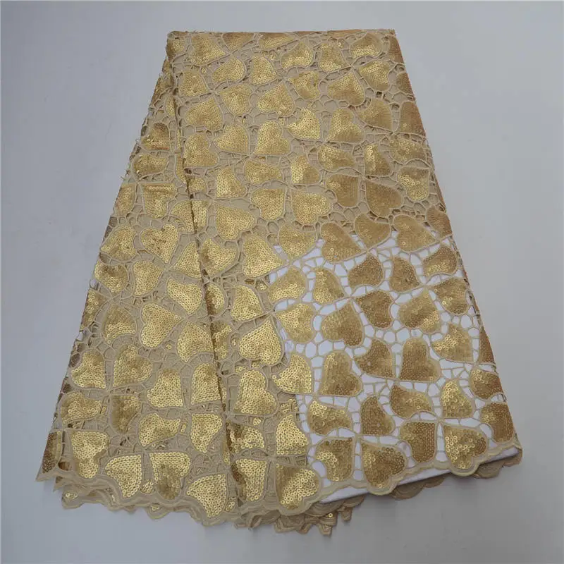 

African Cord Lace Embroidered Heavy Guipure Lace Clothing GOLD color sequins guipure handcut lace fabric