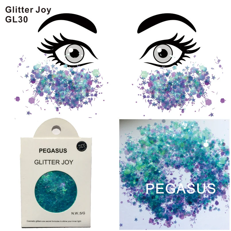 

GL30 one pack of Pegasus Inspired Turquoise Mixed Purple Face Glitter Decorations Festival Body Dance Makeup Body Art