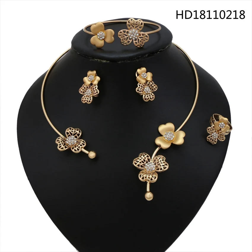 

YULAILI New Arrival Choker Necklace Flower Design Gold Color Jewelry Sets for Women Wedding Party Costume