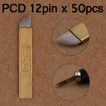 

50pcs PCD 12pin Microblading Permanent Makeup Eyebrow Tattoo Blade For 3D Embroidery Manual Tattoo Pen hard blade
