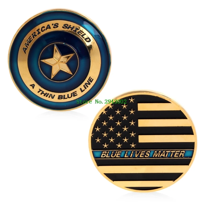 

Commemorative Coins Gold Plated America Shield Blue Line Commemorative Challenge Coin Collectible