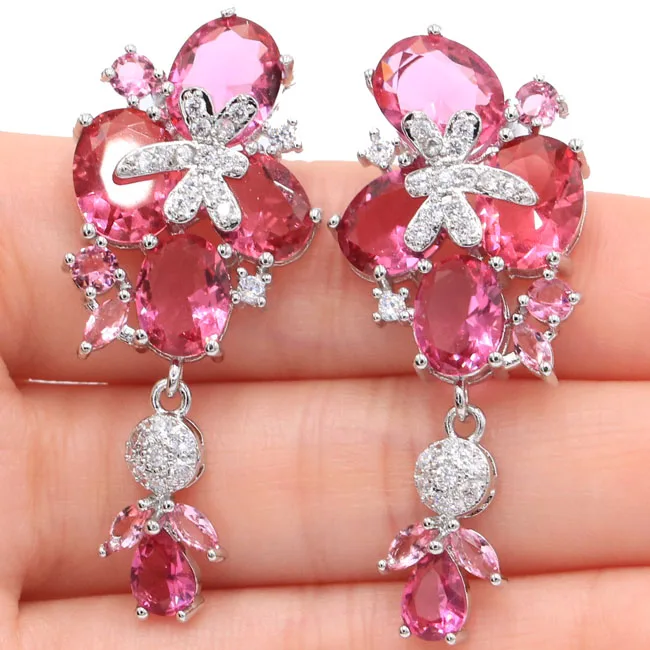 

33x28mm Hot Sell Heart Shape Rich Blue Violet Tanzanite CZ Woman's Gift Silver Earrings