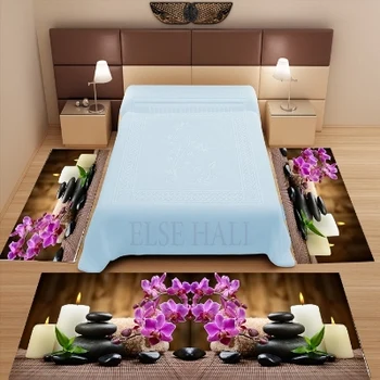 

Else 3 Piece White Candle Black Spa Stone Purple Flowers 3d Print Non Slip Microfiber Washable Decor Bedroom Area Rug Carpet Set