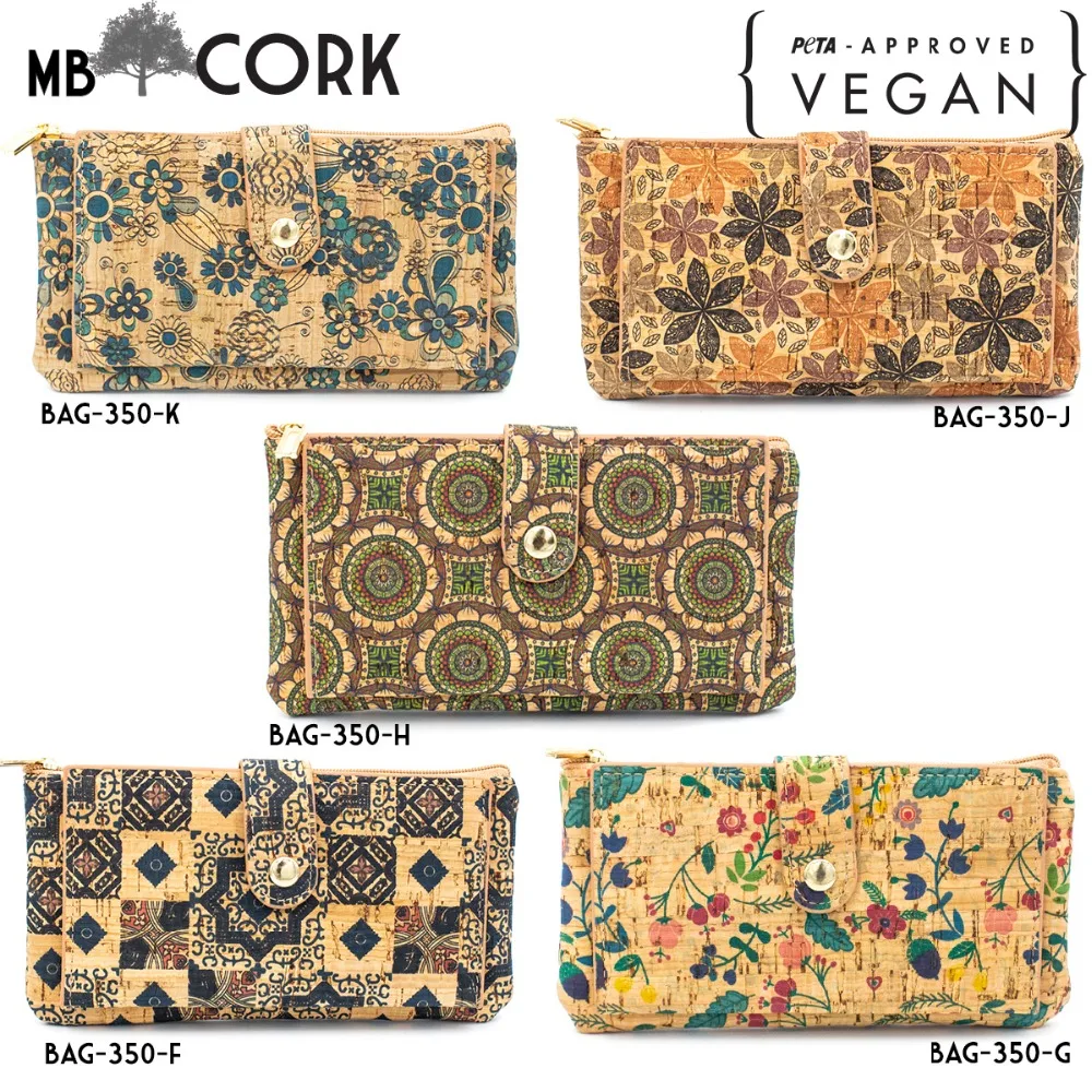 

Natural cork zipper women card wallet with flower pattern BAG-350-F/G/H/J/K