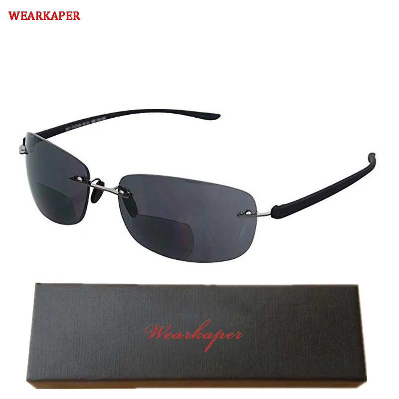 

WEARKAPER Rimless Bifocal Reading Sunglasses-Lightweight "Invisible Readers" UV Ray Sun Protection Original Case Oculos de grau