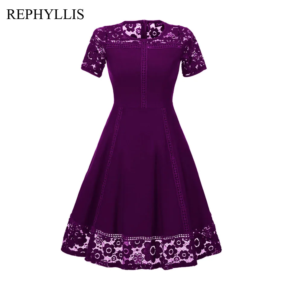 REPHYLLIS женское Винтажное с коротким рукавом и круглым вырезом кружевное лоскутное