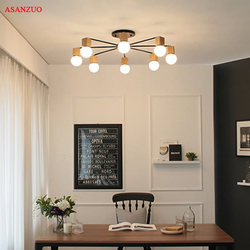  Nordic iron wood ceiling Light Modern home Living Room Bedroom aisle LED Ceiling Lamp Luminaire Lam - 32948140079