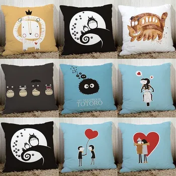 

New Cartoon cute totoro printed couch cushion cover sofa bedding pillowcase 45x45cm pillow case polyester car seat back cushions