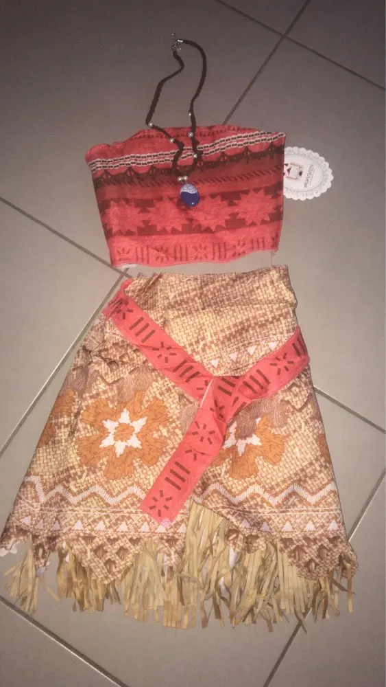 AmzBarley Filles Moana Deguisement Costume Robe de Princesse Moana Soir/ée F/ête Cosplay Enfants Haut Jupe Ensemble Hawa/ïen Va/ïana Fleur Collier
