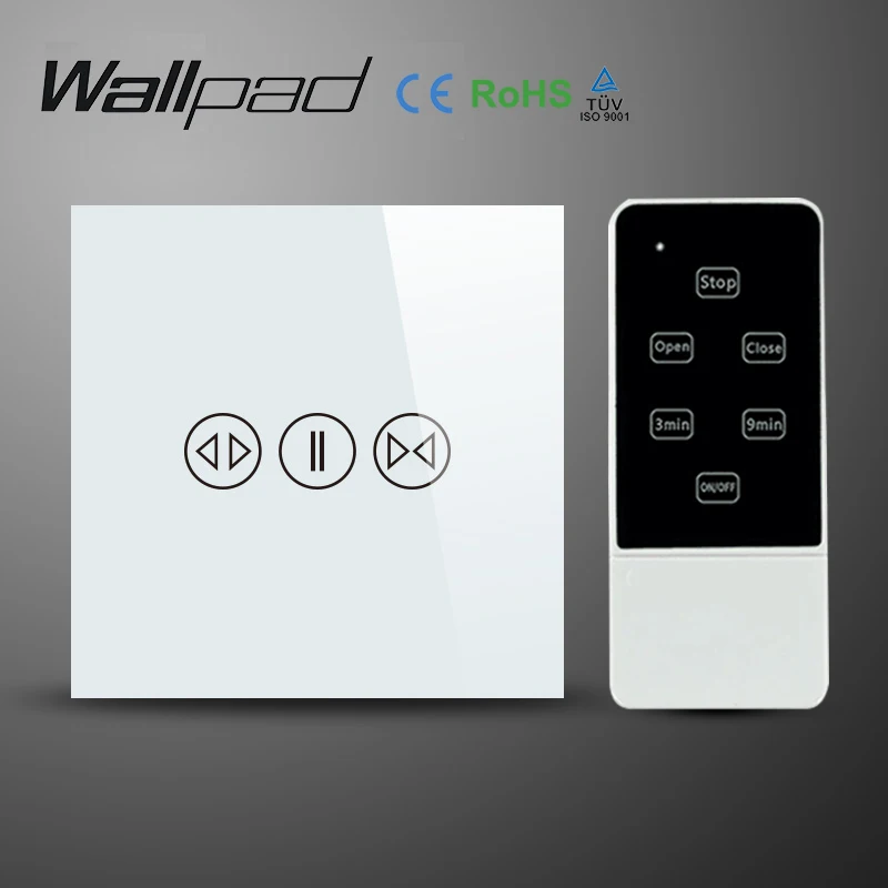 

Wallpad White Luxury Galss Panel EU UK Remote Control Smart Electric Touch Curtain Wall Switch With LED indicator Blue Backlight