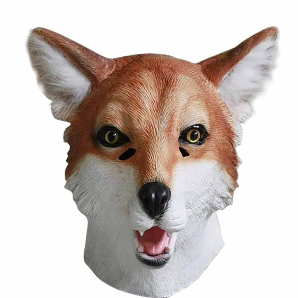 

Latex Adult Red Fox Animal Head Mask Full Overhead Halloween Costume Accessory