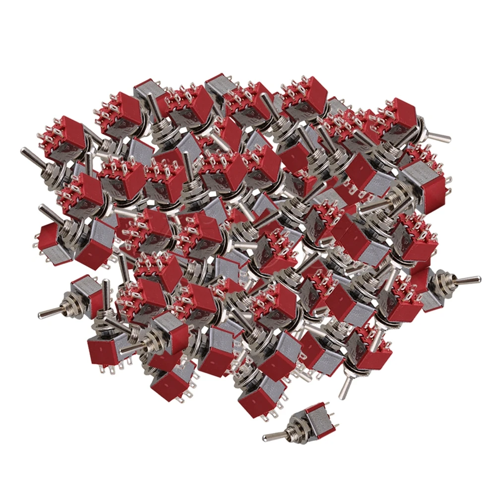 

Yibuy 100 Pieces Red Electirc 2 Position Toggle Switch DPDT AC 125V 6A TGD3