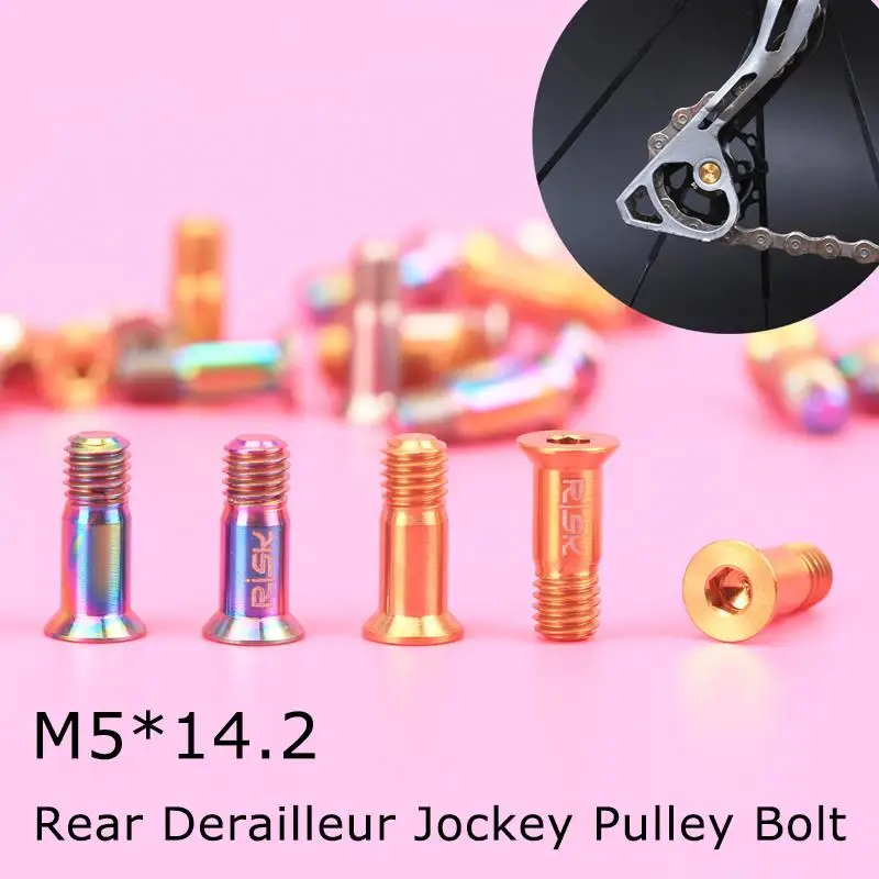 

RISK Screw 2pk M5*14.2mm Rear Derailleur Jockey Wheel Bolt MTB Mountain Road Bike Guide Roller Bolt Titanium Alloy Screw Bolt