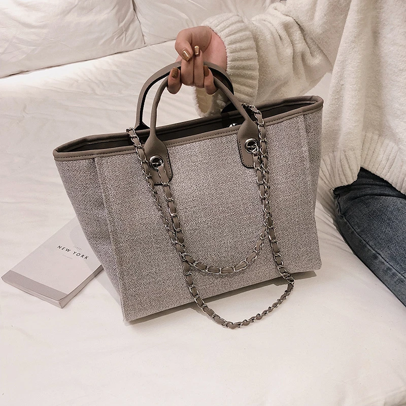 Billige SGARR Hohe Qualität Frauen Leinwand Handtaschen Große Kapazität Kette Damen Schulter Tasche 2019 Mode Casual Weibliche Messenger Tote Taschen