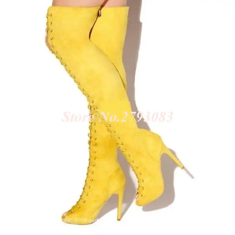 plus size open toe thigh high boots