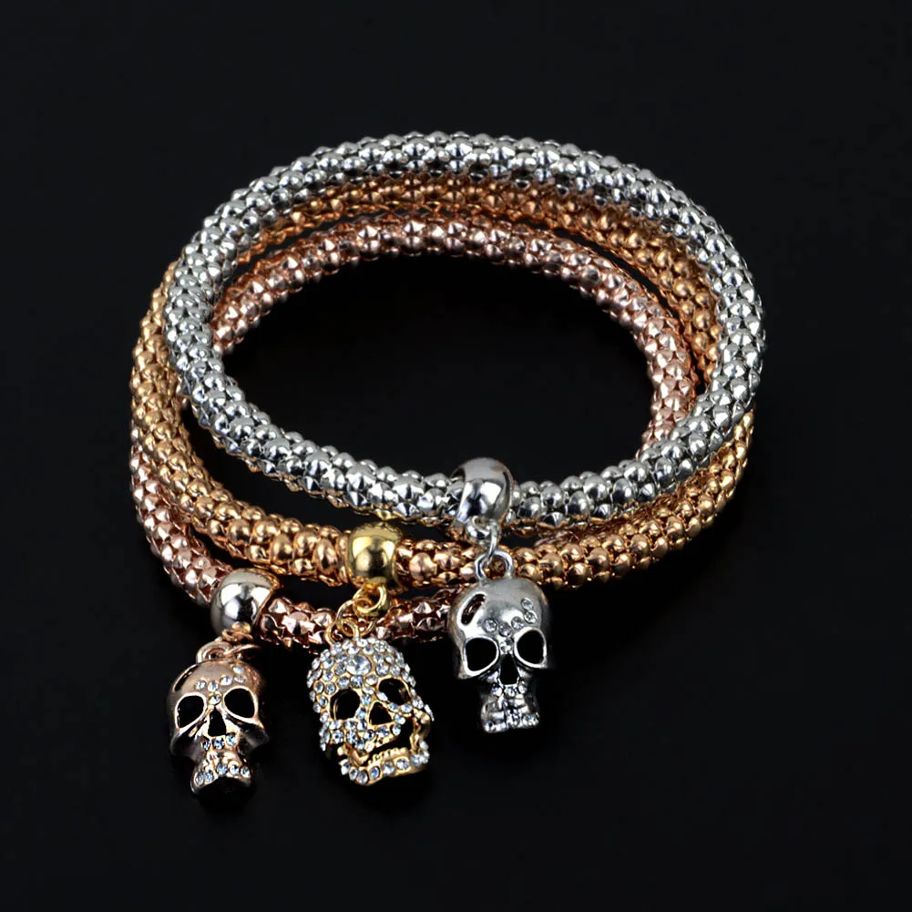 

2018 FASHION! 3Pcs/Set Women Jewelry Metal Corn Love Rhinestone Butterfly Note Skull Shape Elasticity Pendant