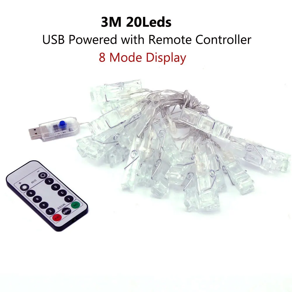 Photo Card Clip Holder LED String Lights 1M 2M 3M 4M Christmas New Year Wedding Home Decoration Fairy Light BatteryUSB Powered (3)