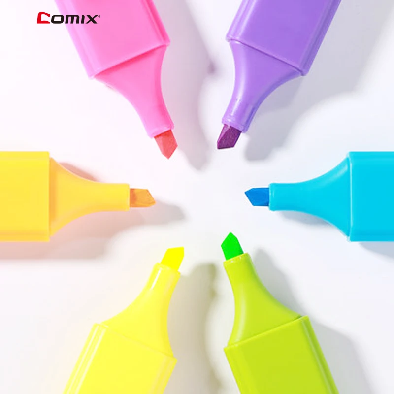 Comix High-capacity Highlighter Pen Marker Pens Cute Kawaii Stationery Material Papelaria Writing student Office School Supplies