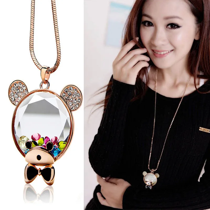 

Fashion Austrian Crystal Necklaces Teddy Bear Cartoon Golden Color Fish Sweater Chain Accessories Fashion Crystal Necklace