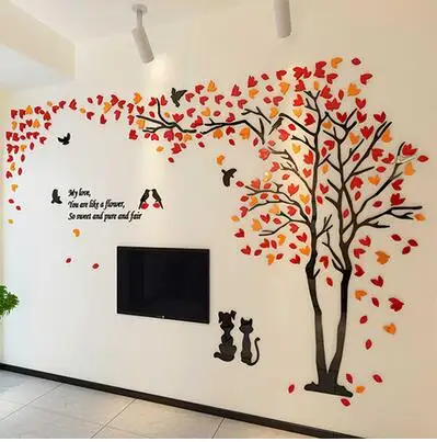 Стиль украшения дома! Красивый Кот пары дерево Акриловые 3D наклейки на стену для гостиной диван ТВ фоновая стена - Цвет: right