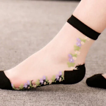 

Women's Ultra-thin Transparent Rose Flower Pattern Elastic Short Ankle Socks