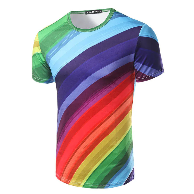 wholesale men/women rainbow 3D painting round collar short sleeve bike
