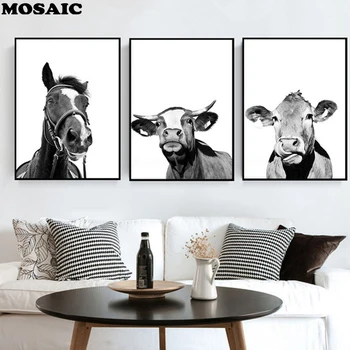 

Full Square Diamond Embroidery Black and White cow/horse 5D DIY Diamond Painting Cross Stitch,Mosaic Pattern triptych