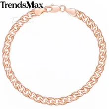 Trendsmax Снаряженная кубинская звеньевая цепь Wo мужской s браслет для мужчин желтый белый розовое золото Заполненные 585 ювелирные изделия 5 мм 20 см KGBM97