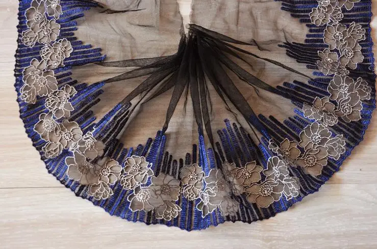 

1 Meter Handmade Net Flower Embroidery Lace Trim Blue Yellow Lace Tulle Wedding Clothes DIY Craft Lace Fabric Sewing 23cm