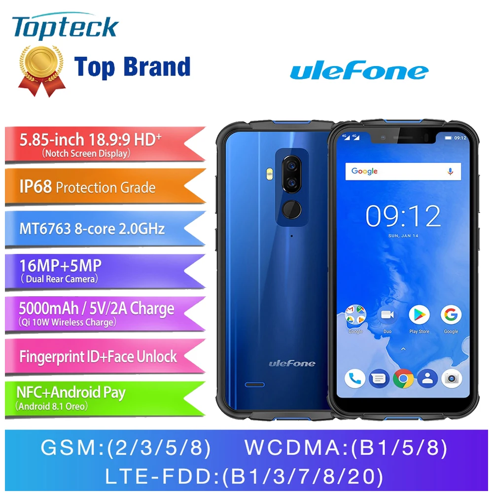 Ulefone Armor 5 Rugged IP68 водонепроницаемый мобильный телефон Android 8 1 85 дюймовым Octa Core 4 GB + 64