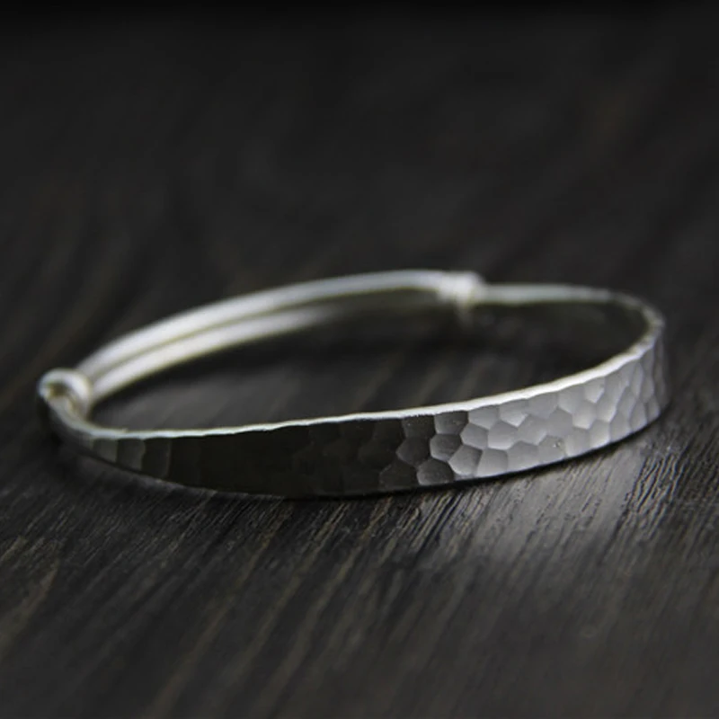 

Fyla Mode Solid 999 Silver Plain Bangle Bracelet Women Men Gift Adjustable Size 8.50mm 23.10G WTB071