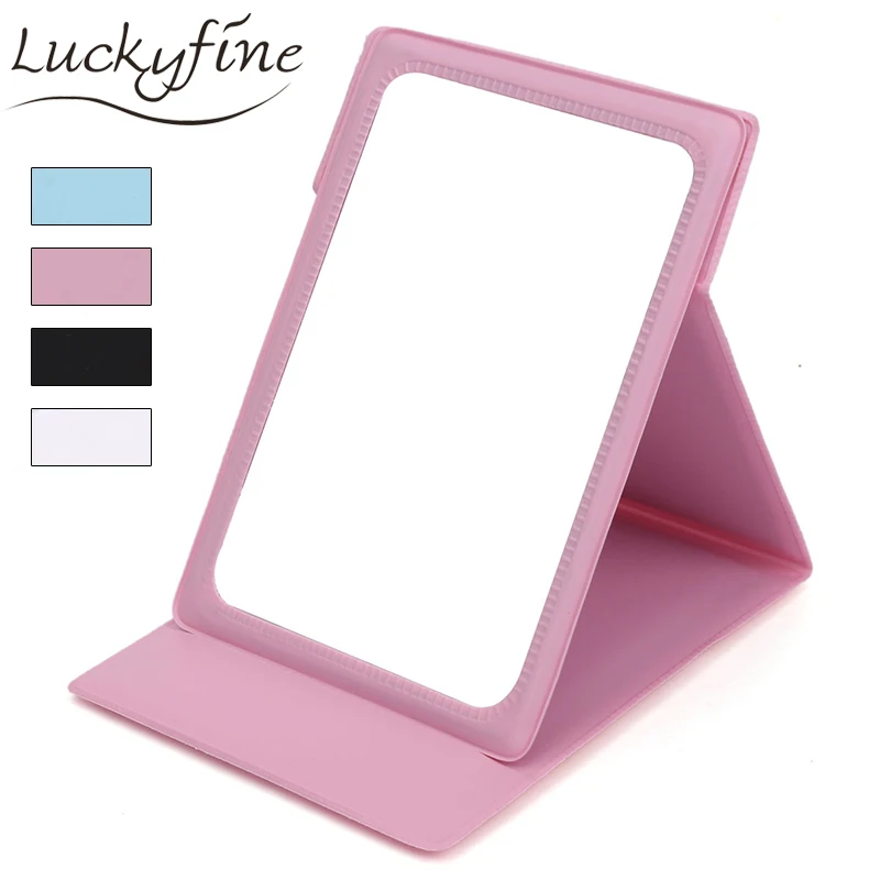 

Pink Black White Leather Folding Mirror Portable Makeup Vanity Mirror Cosmetic Desktop Table Mirrors For Women Beauty Makeup