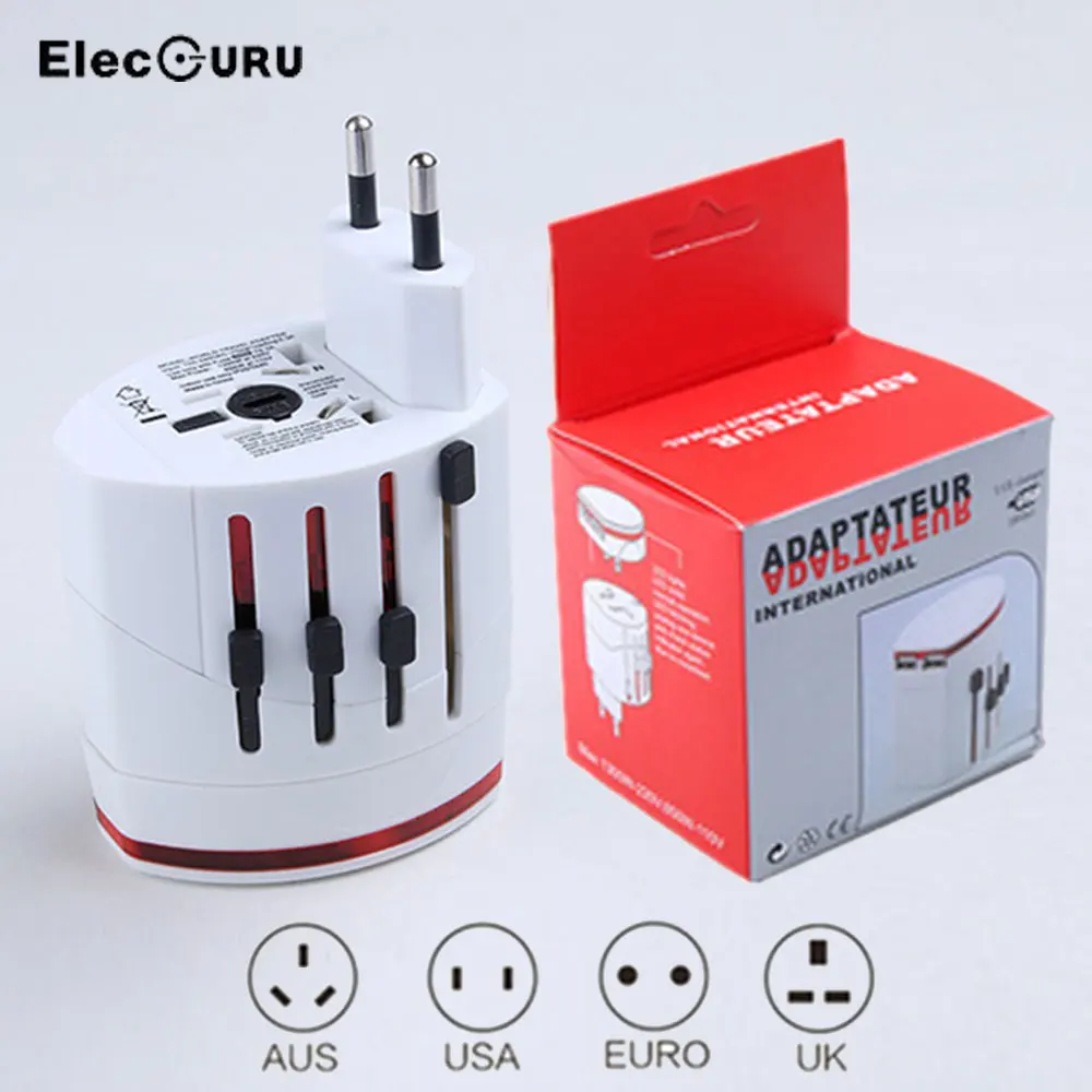 Universal Travel Adapter 2 USB Ports All-In-One Global International Travel Plug Adapter AC Outlet US/EU/AU/UK Plug Converter