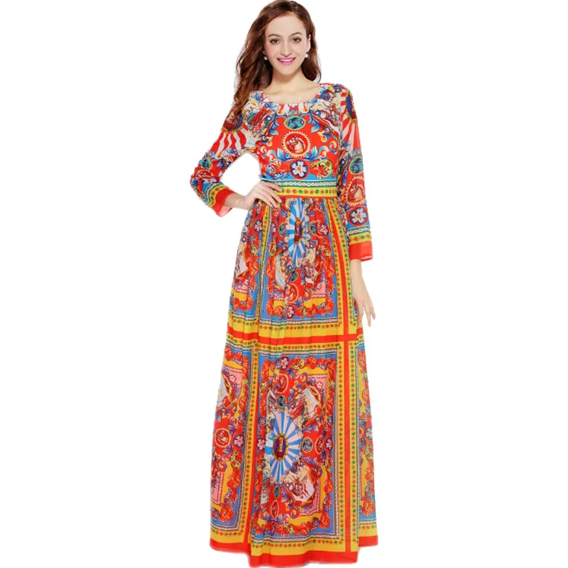 2017 Hot Selling European Women's Fashion Bohemian Dresses Long Sleeve