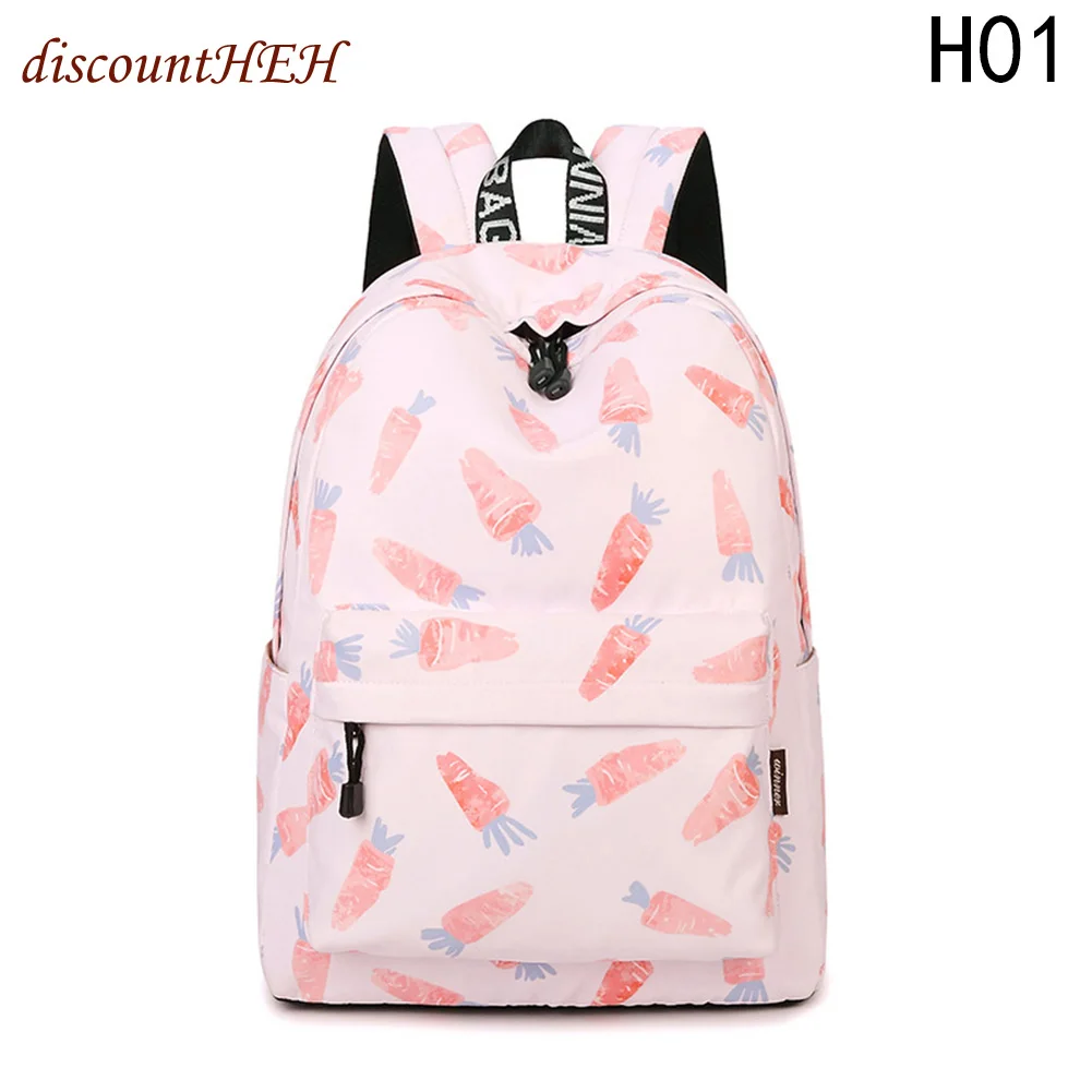 PInk Color Backpack Women Printing Carrot Backpack Canvas Bookbags