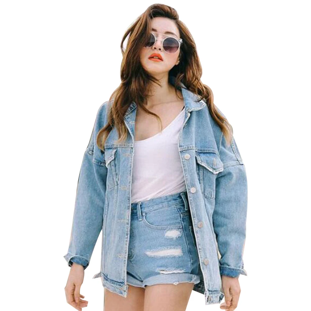 Womens Classic Casual Vintage BF Denim Jean Jacket Stretch Long Sleeve Coat