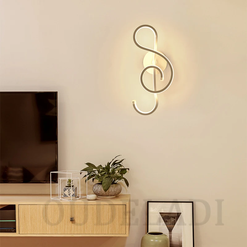 Günstige LED Aluminium wand lampe Schwarz Weiß musik symbol kunst leuchte wand lichter für home wohnzimmer schlafzimmer Korridor Dekoration lampen