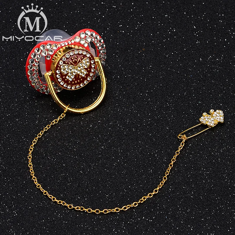 

MIYOCAR unique bling red pacifier dummy and pacifier clip holder set BPA free unique design for baby ideal gift baby shower