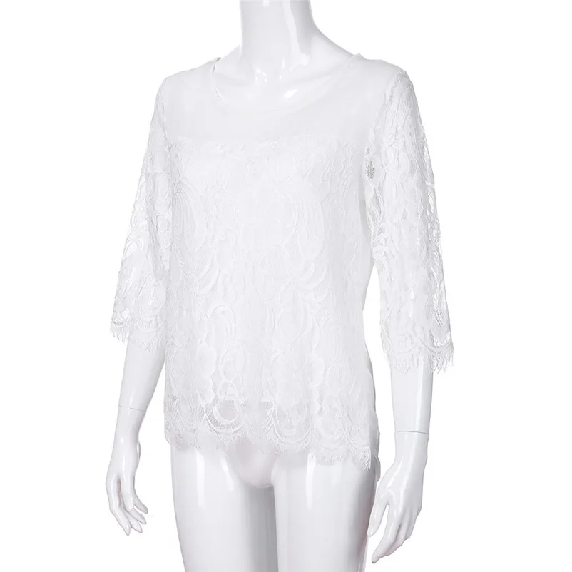 Fashion womens tops and blouses summer Autumn 2018 O Neck Sleeve Lace Chiffon Top Casual Blouse Tops Shirt camicette Y30#N  (7)